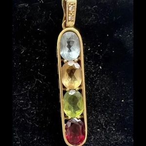 Multi Gemstone 18k Yellow Gold Pendant Necklace